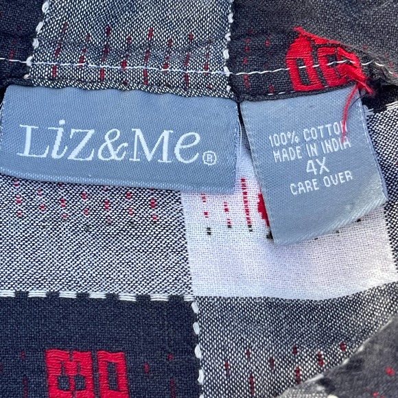 Vintage 90s Blue White Plaid School House Apple Short Sleeves Liz and Me Size 4X - Picture 5 of 11